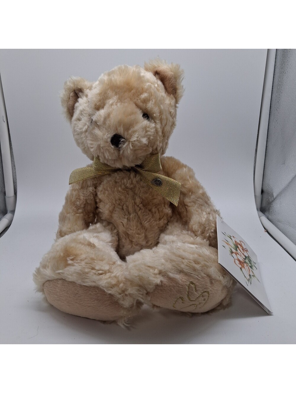 Vintage 1999 Sara’s Smile Sare Bear Plush Teddy Bear Gold Ribbon Tag 10"